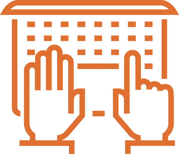 Orange cartoon image of hands on a keyboard