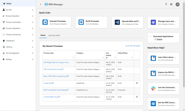 mulesoft rpa manager interface