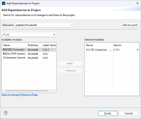 Add an X12 EDI connection to MuleSoft project