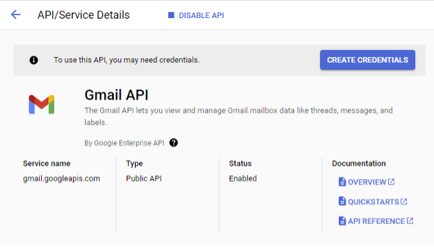 Create Credentials in Gmail for API