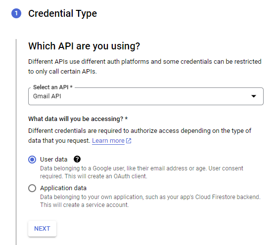 Gmail select credential type