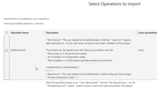 Select Operations to Import Screen in Salesforce