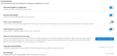 Salesforce Event Monitoring Configuration